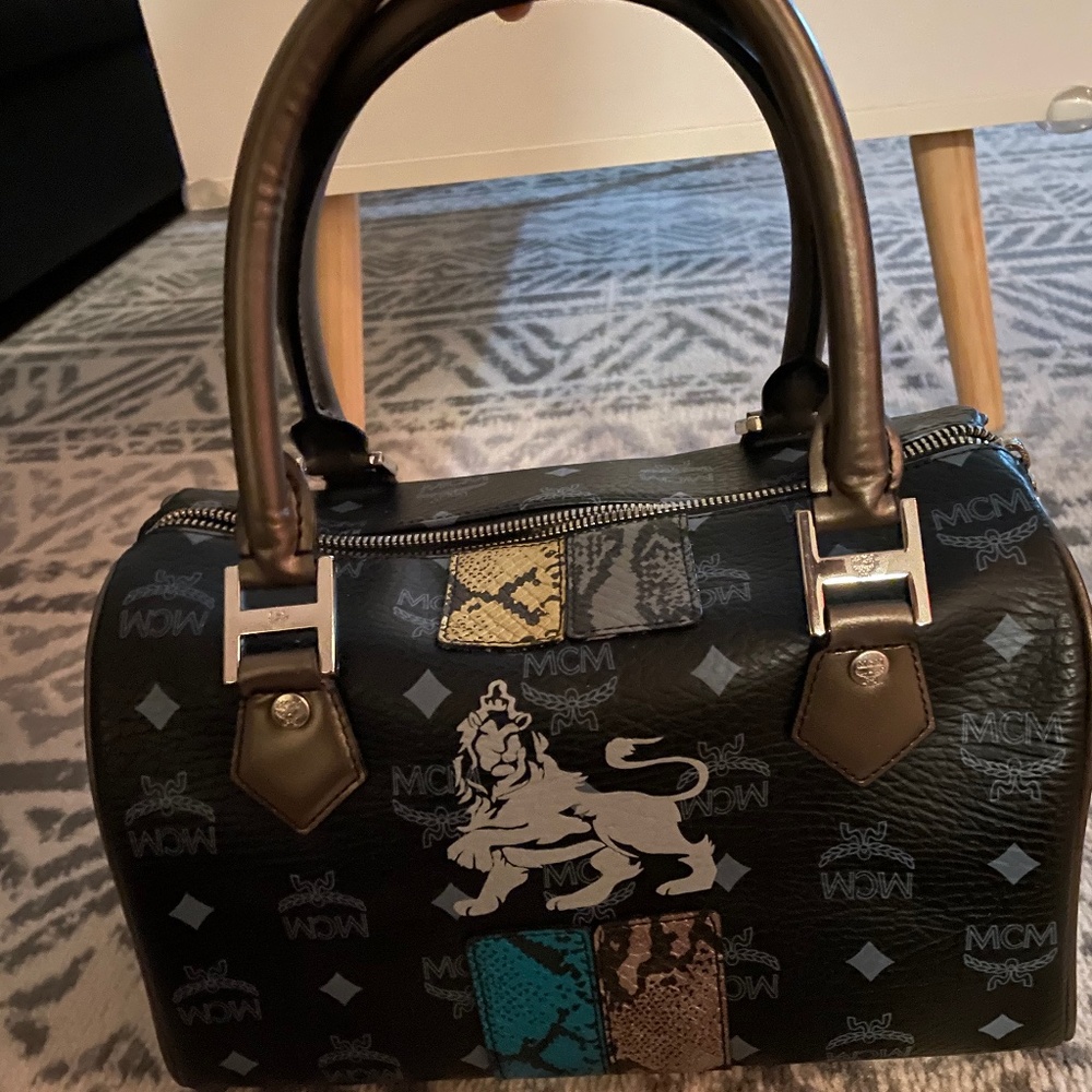 MCM lion Boston bag